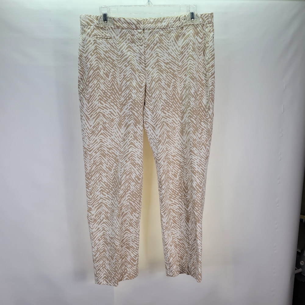Loft Marisa Cotton Blend Pant Tan White Abstract Stripe Crop/Ankle Size 6